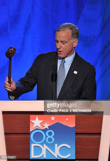 Chair of the Democratic National Convention Howard Dean gavels in the third day of the Democratic National Convention 2008 at the Pepsi Center in...