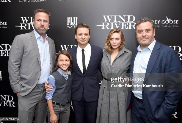 Basil Iwanyk, Teo Briones, Jeremy Renner, Elizabeth Olsen and director Matthew George attend the Screening Of "Wind River" at The Museum of Modern...