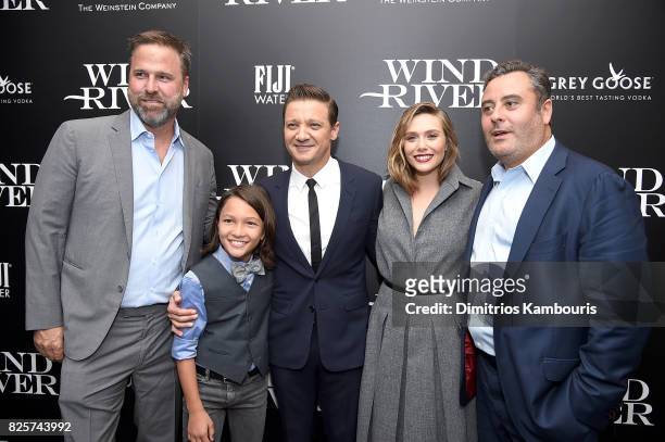 Basil Iwanyk, Teo Briones, Jeremy Renner, Elizabeth Olsen and director Matthew George attend the Screening Of "Wind River" at The Museum of Modern...