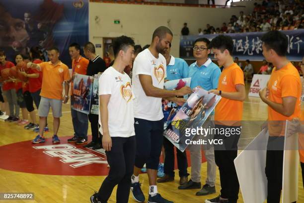 Player Tony Parker visits Guangxi Sports Center on August 2, 2017 in Guilin, Guangxi Zhuang Autonomous Region of China.