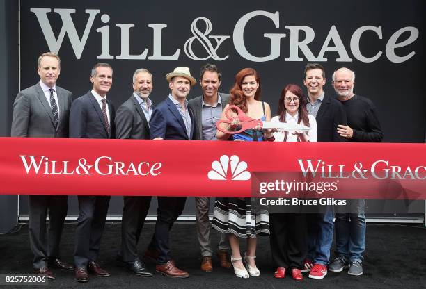 Entertainment Chairman Robert Greenblatt, Los Angeles Mayor Eric Garcetti, Creator David Kohan, Creator Max Mutchnick, Eric McCormack, Debra Messing,...