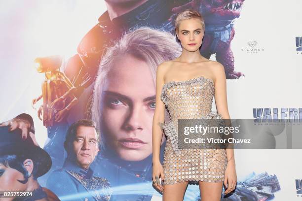 Actress Cara Delevingne attends the "Valerian And The City Of A Thousand Planets" Mexico City premiere at Parque Toreo on August 2, 2017 in Mexico...