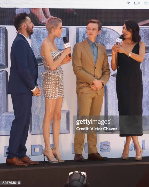 Actress Cara Delevingne and actor Dane DeHaan attend the "Valerian And The City Of A Thousand Planets" Mexico City premiere at Parque Toreo on August...