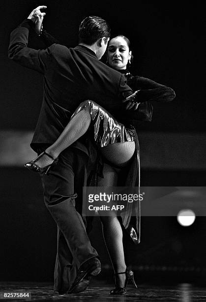 The Chilean couple of Ivan Aaron Ortiz Arana and Jessica Veronica Oyarzun dances during the first day of the qualifying round of the Stage Tango...