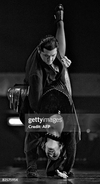 The Chilean couple of Ivan Aaron Ortiz Arana and Jessica Veronica Oyarzun dances during the first day of the qualifying round of the Stage Tango...