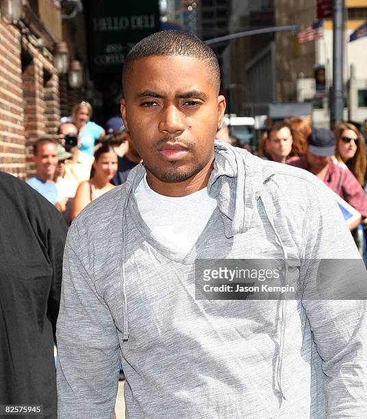 Rapper Nas visits the "Late Show with David Letterman" at the Ed Sullivan Theater August 27, 2008 in New York City.
