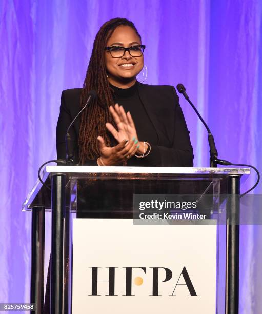 Ava DuVernay speaks onstage at the Hollywood Foreign Press Association's Grants Banquet at the Beverly Wilshire Four Seasons Hotel on August 2, 2017...