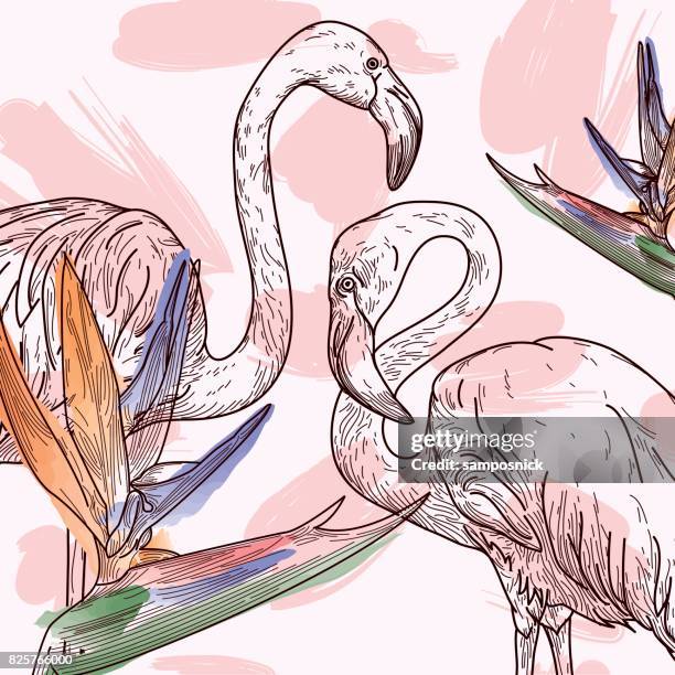 retro flamingo pattern - miami art stock illustrations