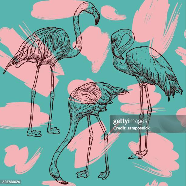 retro flamingo pattern - flamingo vector stock illustrations