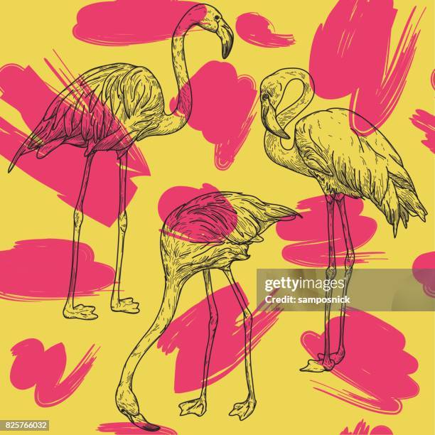 retro flamingo pattern - miami stock illustrations