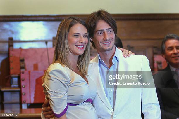 Actress Asia Argento and director Michele Civetta attend the wedding of Asia Argento and Michele Civetta/ gets married on August 27, 2008 in Arezzo,...