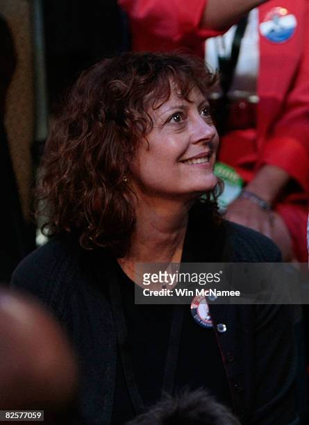 Actor Susan Sarandon sits on the floor during day three of the Democratic National Convention at the Pepsi Center August 27, 2008 in Denver,...