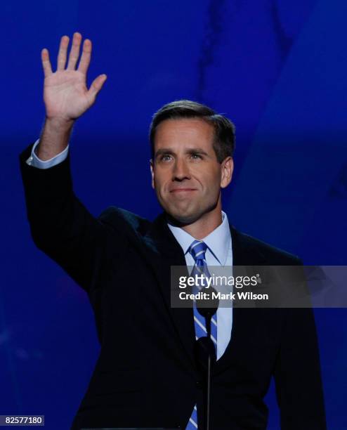 Beau Biden, Delaware Attorney General and son of U.S. Senator Joe Biden , waves during day three of the democratic National Convention at the Pepsi...