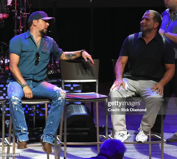 Singer/Songwriter Jason Aldean and Producer Michael Knox attend Jason Aldean's Triple Party at Wildhorse Saloon on August 2, 2017 in Nashville,...