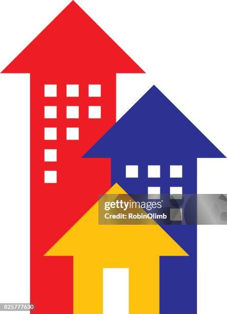 ilustraciones, imágenes clip art, dibujos animados e iconos de stock de casa y edificio icono de las flechas - comedia de sketches