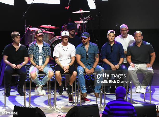 Singer/Songwriter Jimmy Robbins, Brian Kelley, Tyler Hubbard, Jason Aldean, Jordan Schmidt, Brad Warren and Producer Michael Knox attend Jason...