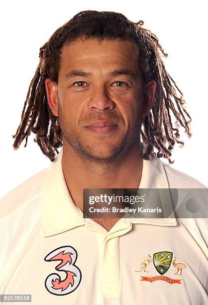 Andrew Symonds poses during the Australian Cricket Team Portrait Session at the Coolum Hyatt Regency on August 23, 2008 in Coolum, Australia.