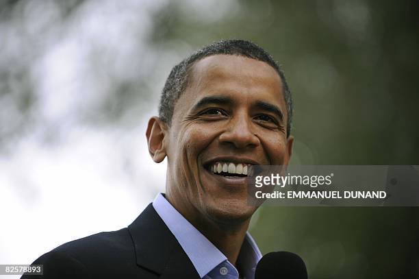 Democratic presidential candidate Illinois Senator Barack Obama speaks during a townhall meeting at Riverfront Park in Billings, Montana, August 27,...