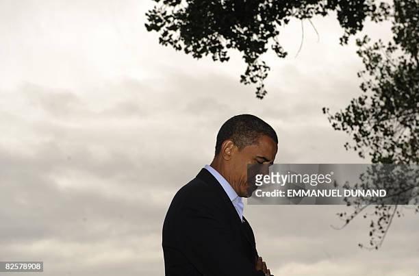 Democratic presidential candidate Illinois Senator Barack Obama waits to be introduced during a townhall meeting at Riverfront Park in Billings,...