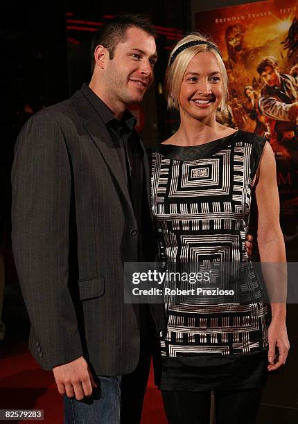 Brooke Hansen and Jared Clarke arrive for the premiere of 'The Mummy' at the Hoyts Melbourne Central Cinemas on August 28, 2008 in Melbourne,...