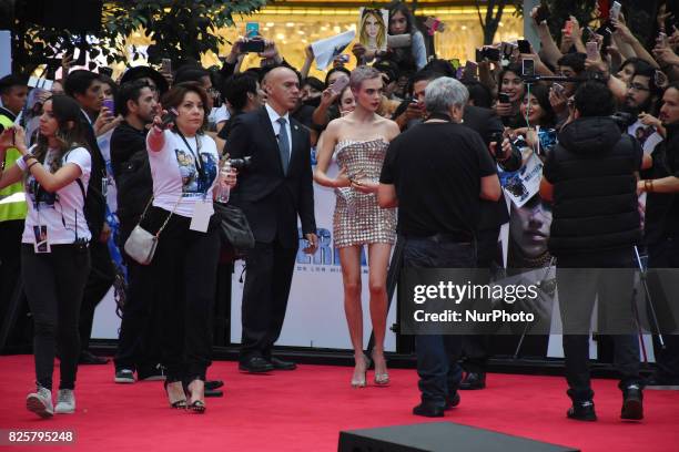 Actress Cara Delevingne is seen arriving at red carpet of Valerian and the City of a Thousand Planets Mexico City film Premiere at Toreo Parque...