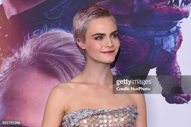 Actress Cara Delevingne is seen poses during the red carpet of Valerian and the City of a Thousand Planets Mexico City film Premiere at Toreo Parque...