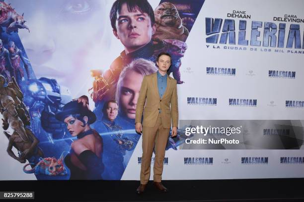 Actor Dane DeHaan is seen poses during the red carpet of Valerian and the City of a Thousand Planets Mexico City film Premiere at Toreo Parque...