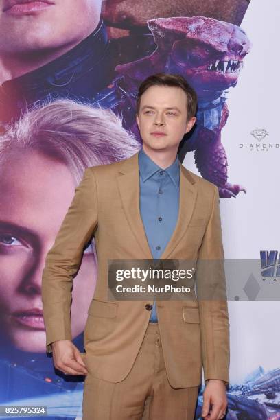 Actor Dane DeHaan is seen poses during the red carpet of Valerian and the City of a Thousand Planets Mexico City film Premiere at Toreo Parque...