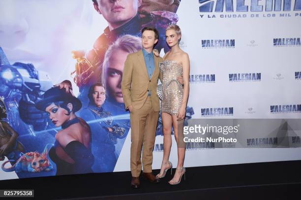 Actor Dane DeHaan and actress Cara Delevingne are seen poses during the red carpet of Valerian and the City of a Thousand Planets Mexico City film...