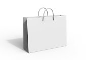 White blank shopping paper bag isolated on white background for mock up and template design. 3d render illustration.