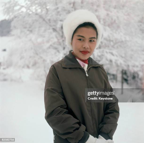 Queen Sirikit of Thailand on a skiing holiday in Gstaad, Switzerland, 1961.