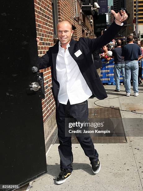 Beach volleyball player Casey Jennings visits the "Late Show with David Letterman" at the Ed Sullivan Theater August 27, 2008 in New York City.