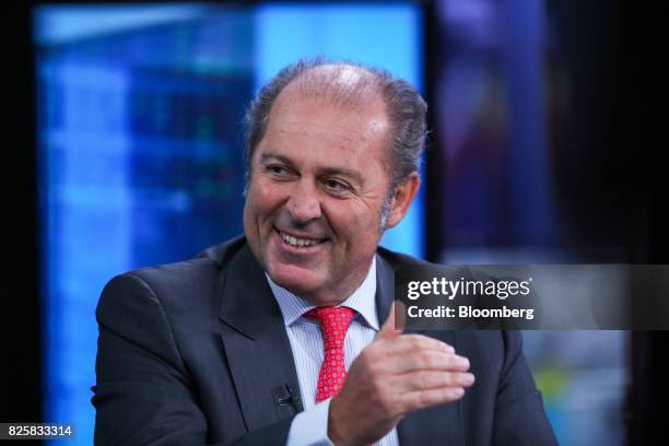 Philippe Donnet, chief executive officer of Assicurazioni Generali SpA, gestures while speaking during a Bloomberg Television interview in London,...