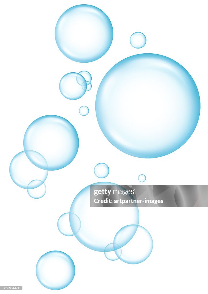 Several soap bubbles on white background