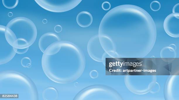 illustrazioni stock, clip art, cartoni animati e icone di tendenza di several soap bubbles in front of a clear blue sky - froth