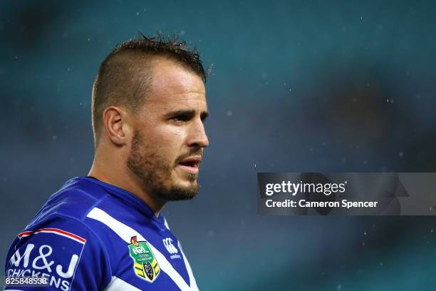 Josh Reynolds of the Bulldogs warms up prior to the round 22 NRL match between the Canterbury Bulldogs and the Parramatta Eels at ANZ Stadium on...