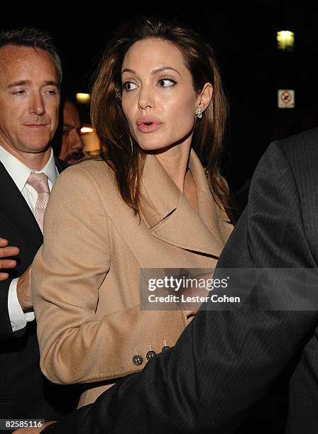 Actress Angelina Jolie arrives at the Los Angeles Premiere of "Beowulf" at Westwood Village on November 5, 2007 in Weswood, California.