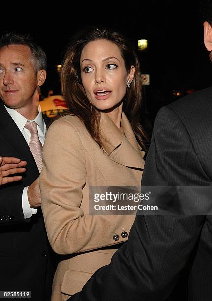 Actress Angelina Jolie arrives at the Los Angeles Premiere of "Beowulf" at Westwood Village on November 5, 2007 in Weswood, California.