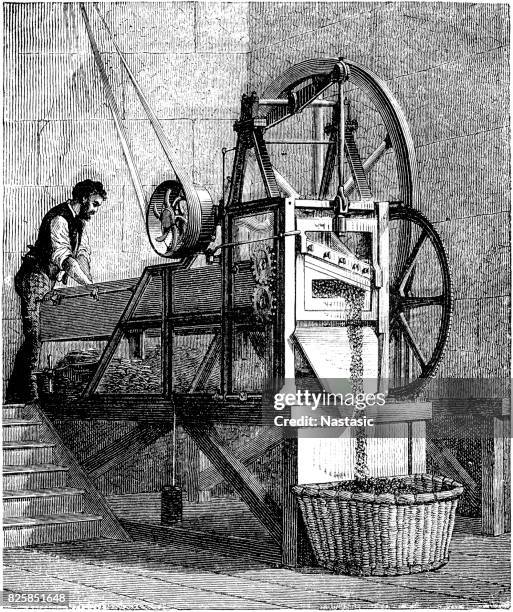 machine for cutting tobacco - 19th century - chewing tobacco stock illustrations