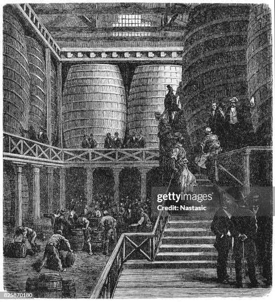 victorian london - the great vats - brewery stock illustrations