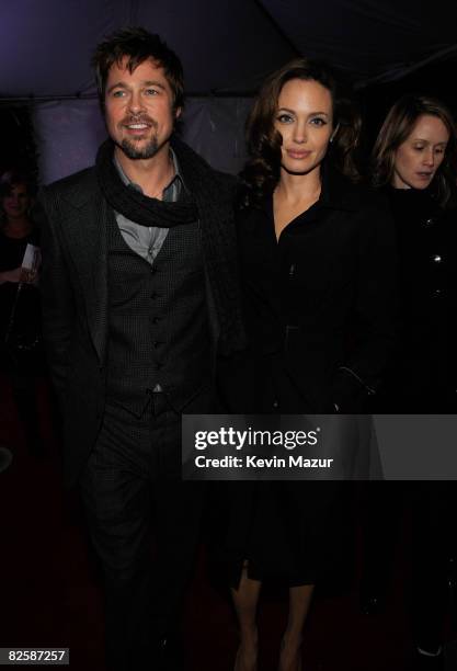 Actors Brad Pitt and Angelina Jolie pose inside at the 13th ANNUAL CRITICS' CHOICE AWARDS at the Santa Monica Civic Auditorium on January 7, 2008 in...