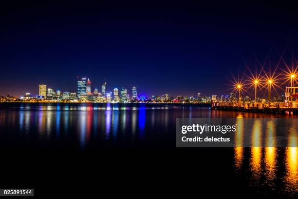 perth cityscape at night, western australia - boardwalk australia stock pictures, royalty-free photos & images