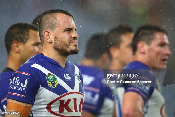 Josh Reynolds of the Bulldogs looks dejected after an Eels try during the round 22 NRL match between the Canterbury Bulldogs and the Parramatta Eels...