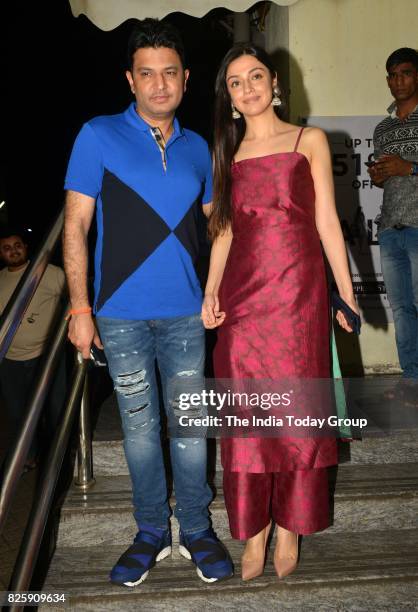 Divya Khosla Kumar and Bhushan Kumar during the screening of the film Mubarakan in Mumbai.