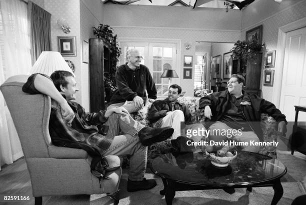 Larry David, co-creator of the television series Seinfeld with the writers, in between filming the last episodes on April 15, 1998 in Houston, Texas.