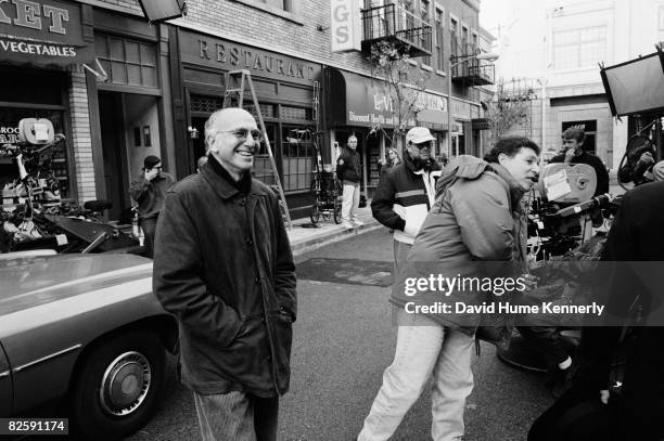 Larry David behind the scenes during shooting the last few episodes of the hit television show Seinfeld, April 03, 1998 in Los Angeles, California.