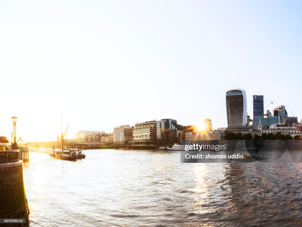 River Bank and the city skyline of London, at sunset