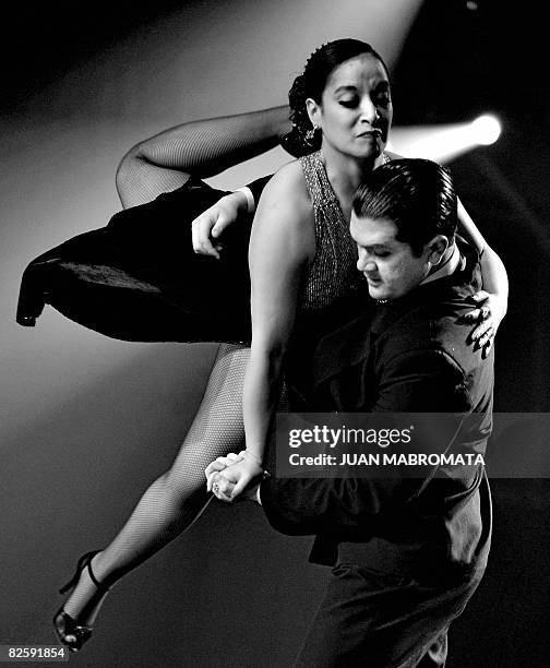 The Chilean couple of Ivan Ortiz and Jessica Oyarzun dances during the second day of the qualifying round of the Stage Tango competition at the 6th...