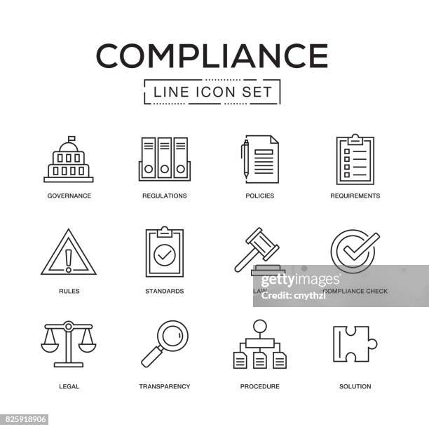 compliance line icon set - government policy stock illustrations