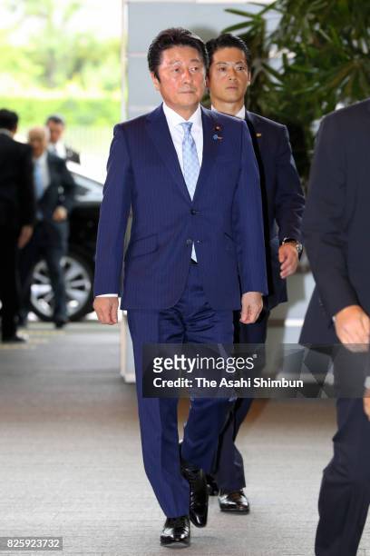 Minister for promoting dynamic engagement of all citizens Masaji Matsuyama is seen on arrival at the prime minister's official residence on August 3,...
